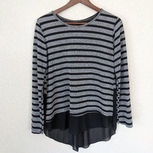 Striped Silver and Black Blouse with Buttoned back detail